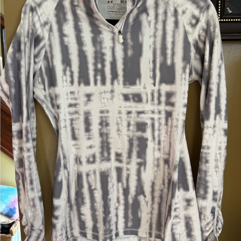 Under Armour Gray and White Quarter-Zip Pullover